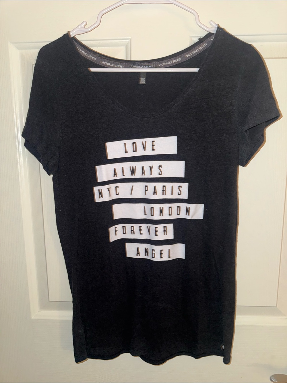 Victoria's Secret Black Short-Sleeve Graphic Tee - White Text Blocks
